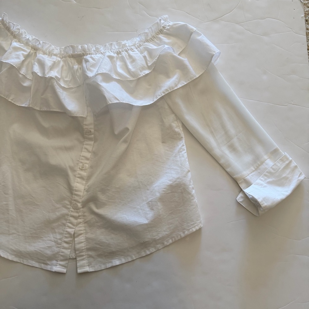 White Ruffle Off-Shoulder Blouse - Picture 3 of 8